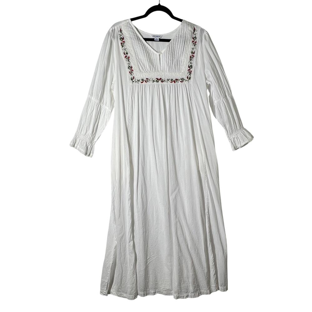 APRIL CORNELL Womens XL White Embroidered Maxi Dress Cotton Modal Cottagecore